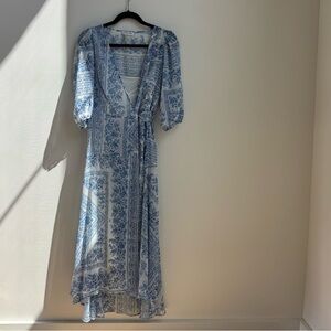 Calvin Klein Blue and White Patterned Wrap Dress - 12